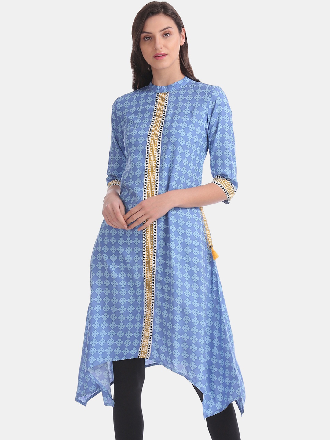 

Anahi Women Blue Printed Asymmetric A-Line Kurta