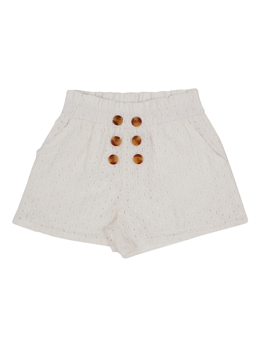 

Pantaloons Junior Girls Off-White Self Design Regular Fit Hot Pants