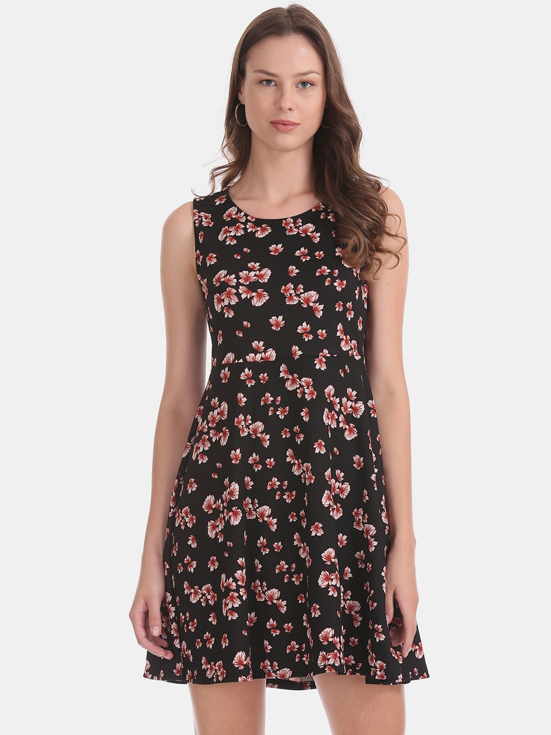 

Sugr Women Black & Red Printed Fit and Flare Dress