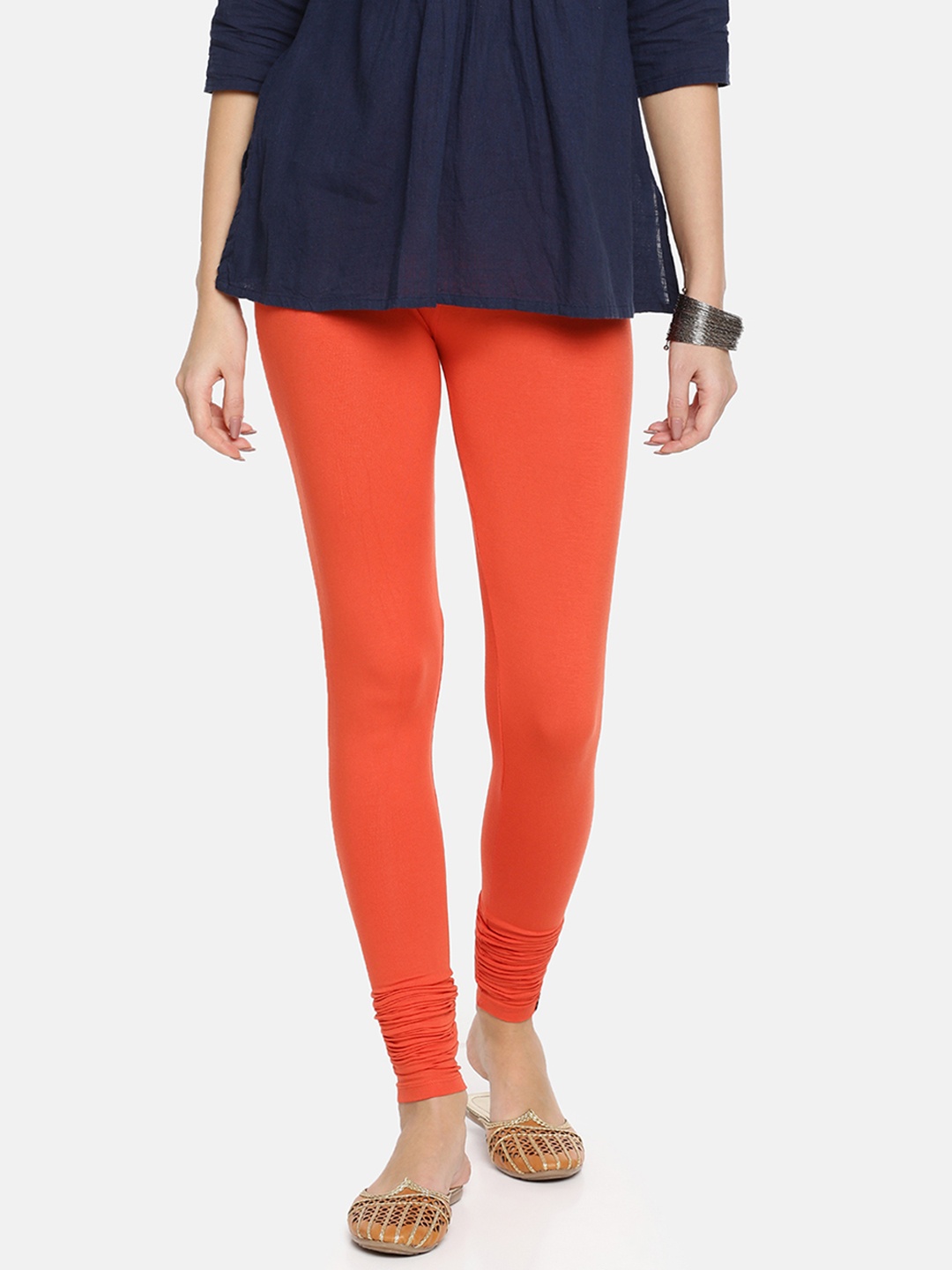

TWIN BIRDS Women Orange Solid Churidar-Length Leggings
