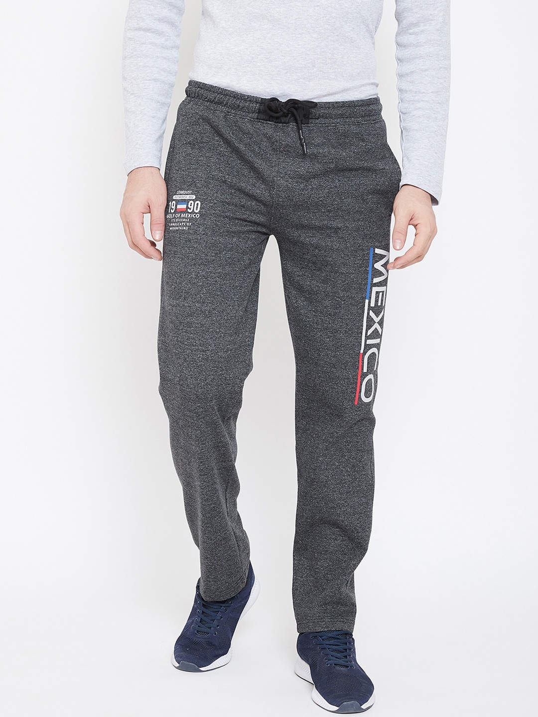 Duke Men Charcoal Grey Solid Track Pants
