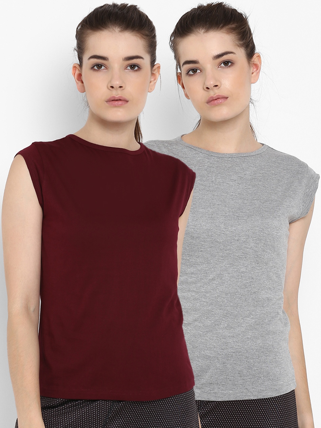 

appulse Women Pack Of 2 Solid Round Neck T-shirts, Grey