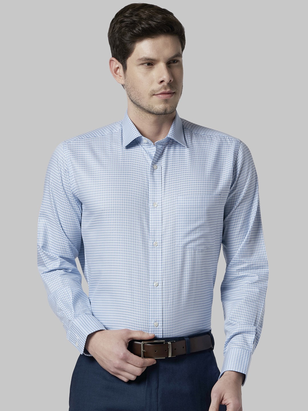 

Park Avenue Men Blue & Off-White Regular Fit Checked Formal Shirt