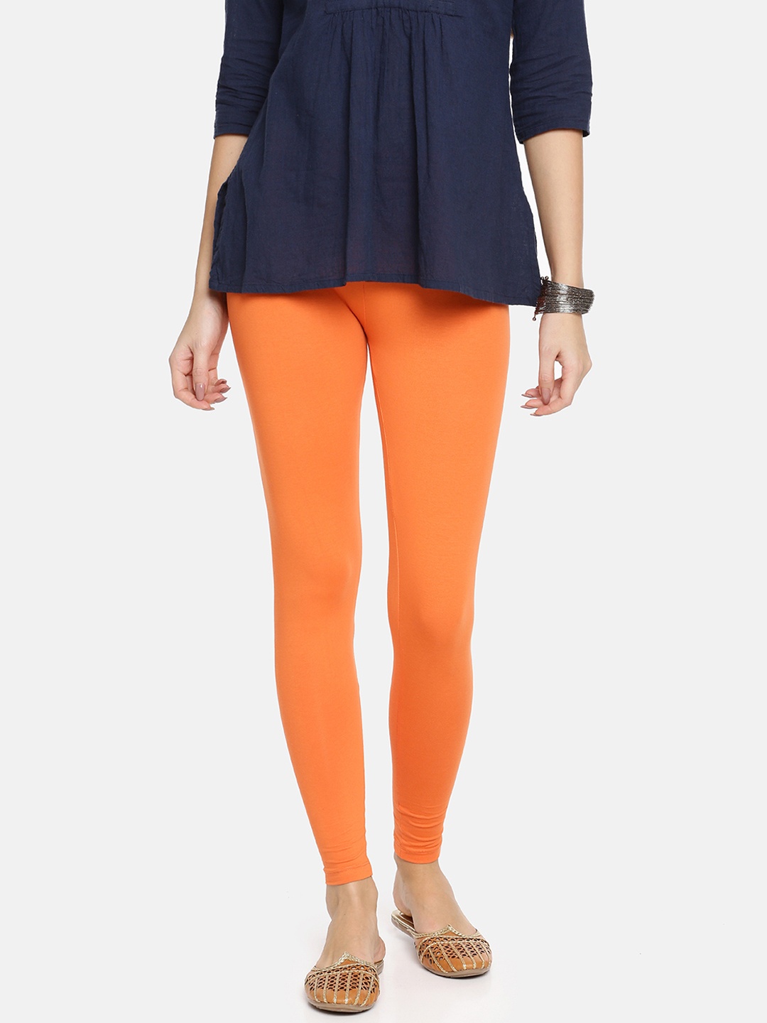 TWIN BIRDS Women Orange Solid Ankle-Length Leggings