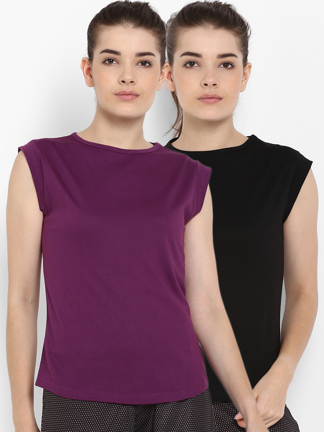 appulse Women Pack Of 2 Solid Round Neck T-shirts, Black