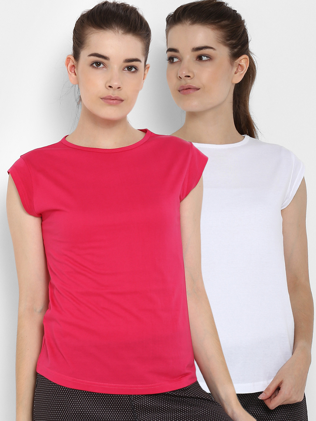 

appulse Women Pack Of 2 Solid Round Neck T-shirts, White