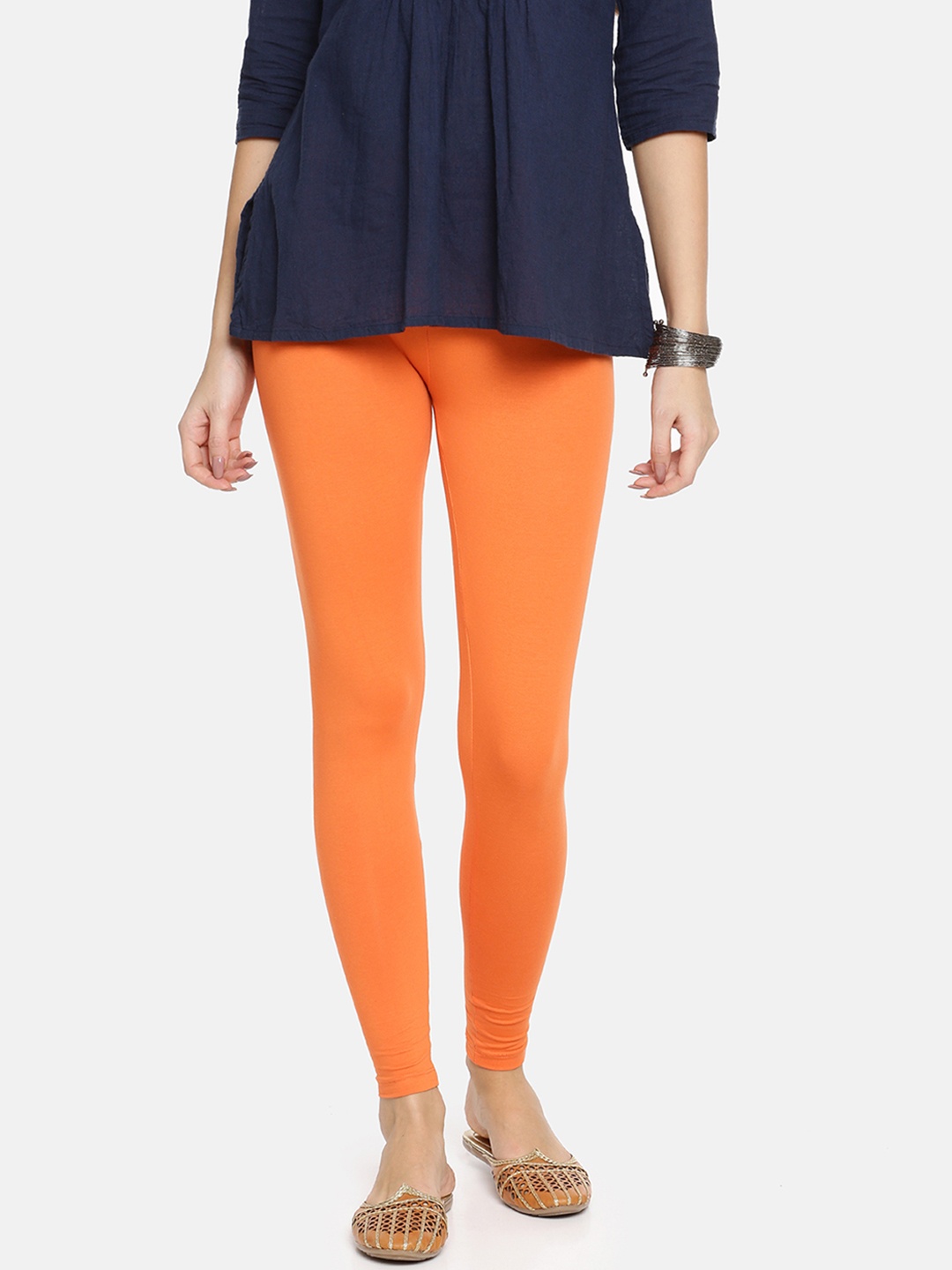 

TWIN BIRDS Women Orange Solid Ankle-Length Leggings
