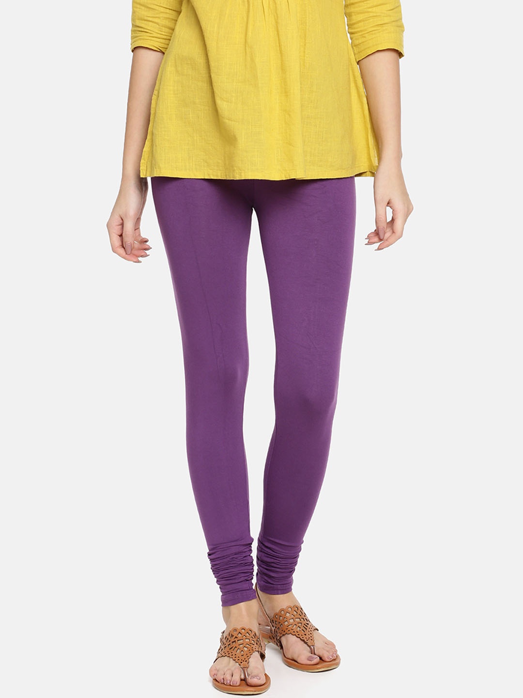

TWIN BIRDS Women Purple Solid Churidar-Length Leggings