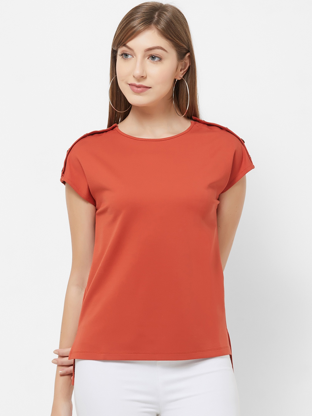 

109F Women Rust Orange Solid Top