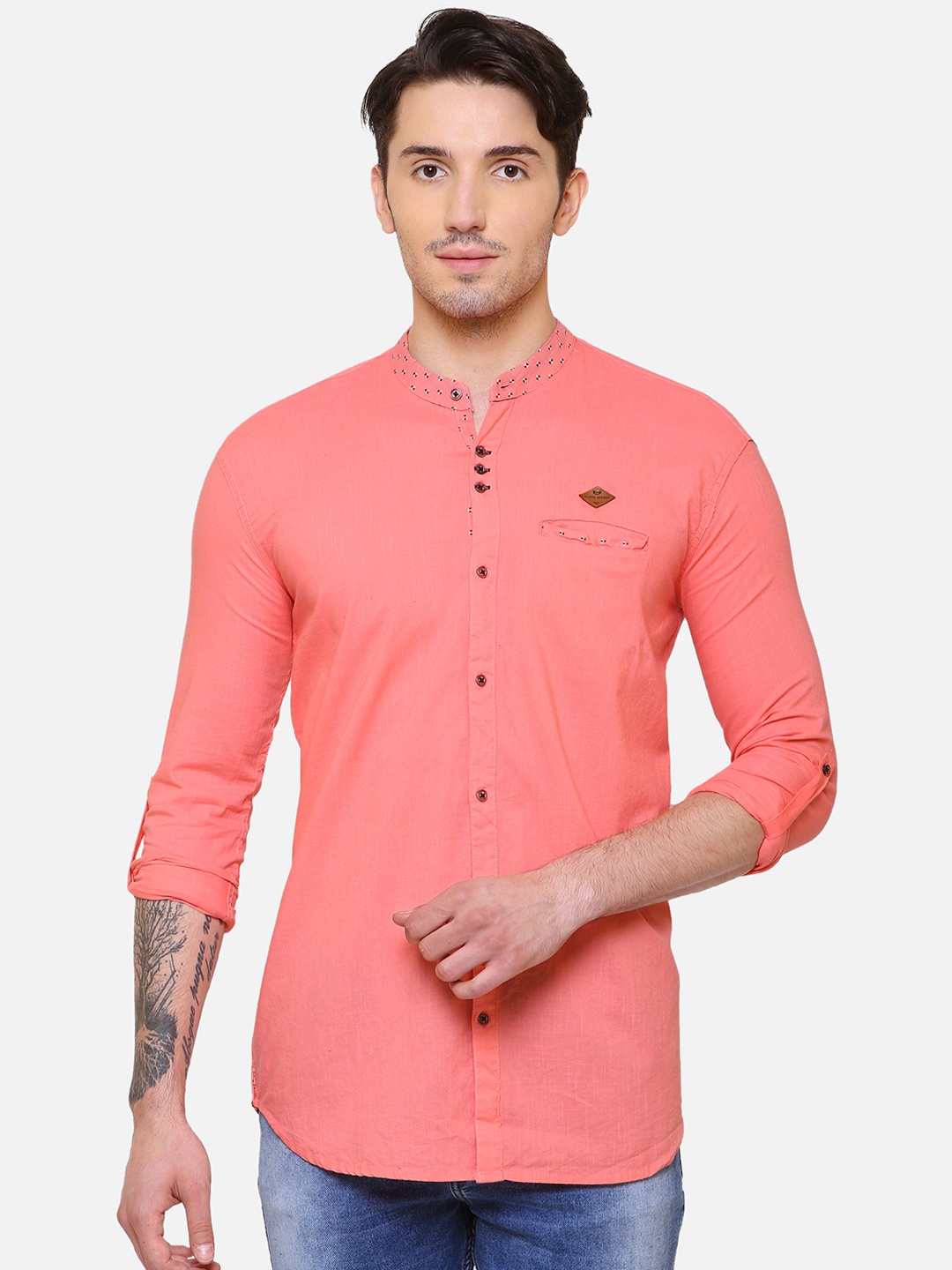 Kuons Avenue Men Peach-Coloured Smart Slim Fit Solid Casual Shirt