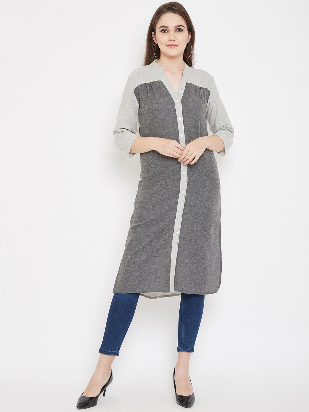 

Ruhaans Women Grey Colourblocked Tunic