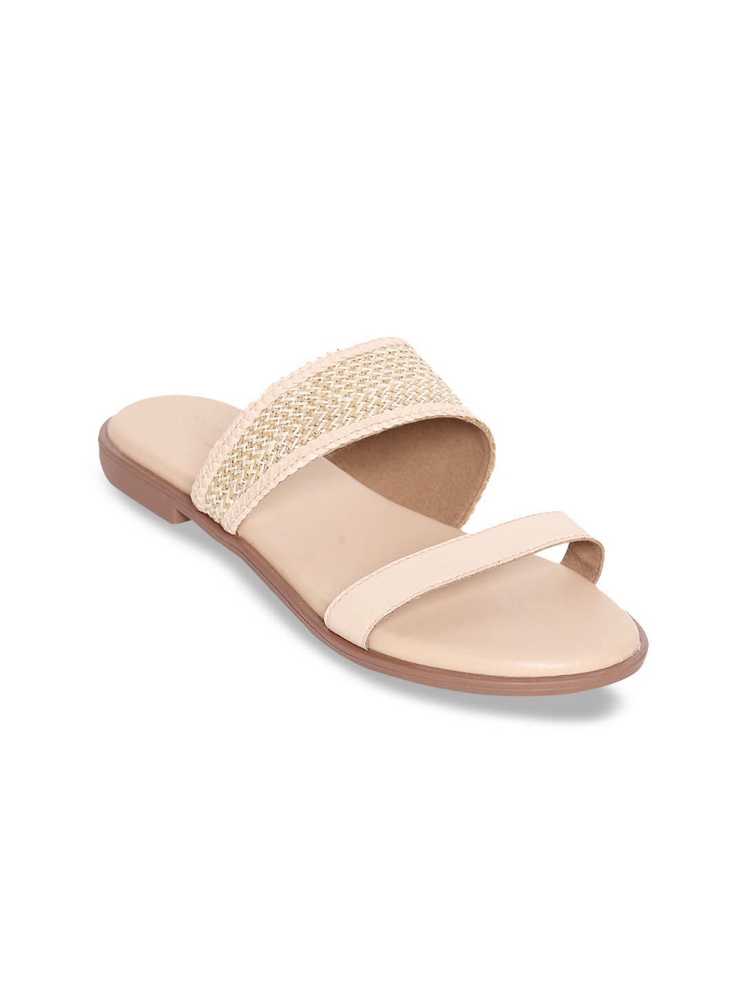 

Monrow Women Nude-Coloured Woven Design Open Toe Flats