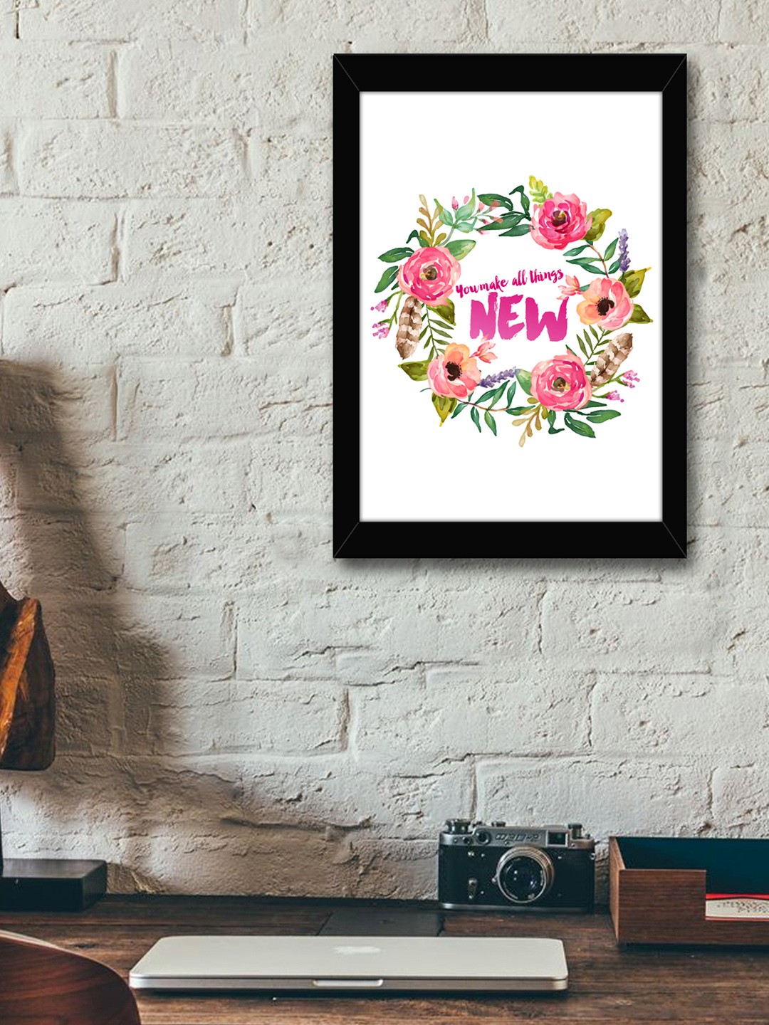 

TIED RIBBONS White & Green Printed Synthetic Fibre Framed Wall Art
