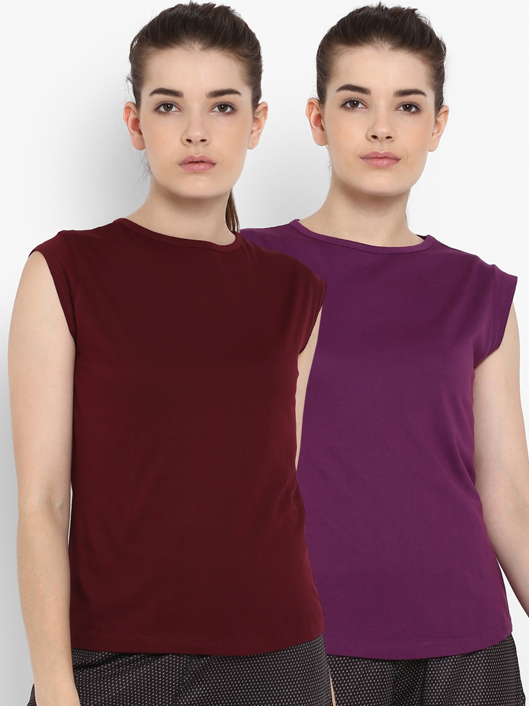 

appulse Women Set Of 2 Solid Round Neck T-shirt, Maroon