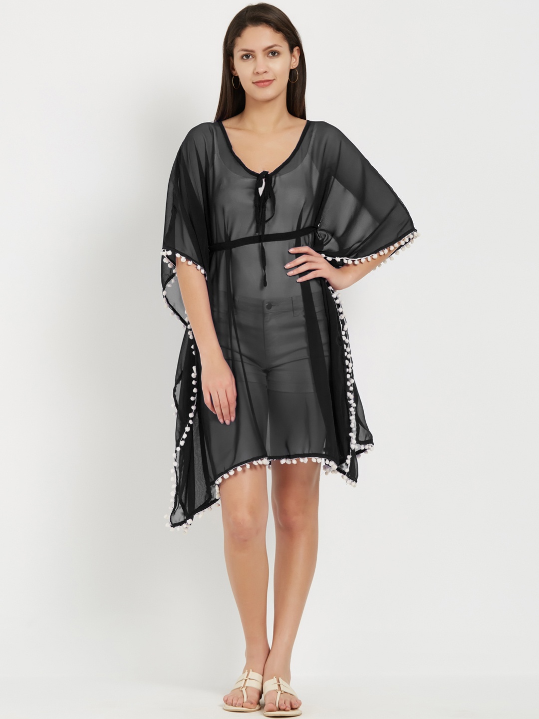 

MIRCHI FASHION Women Black Solid Kaftan Cover-Up Dress