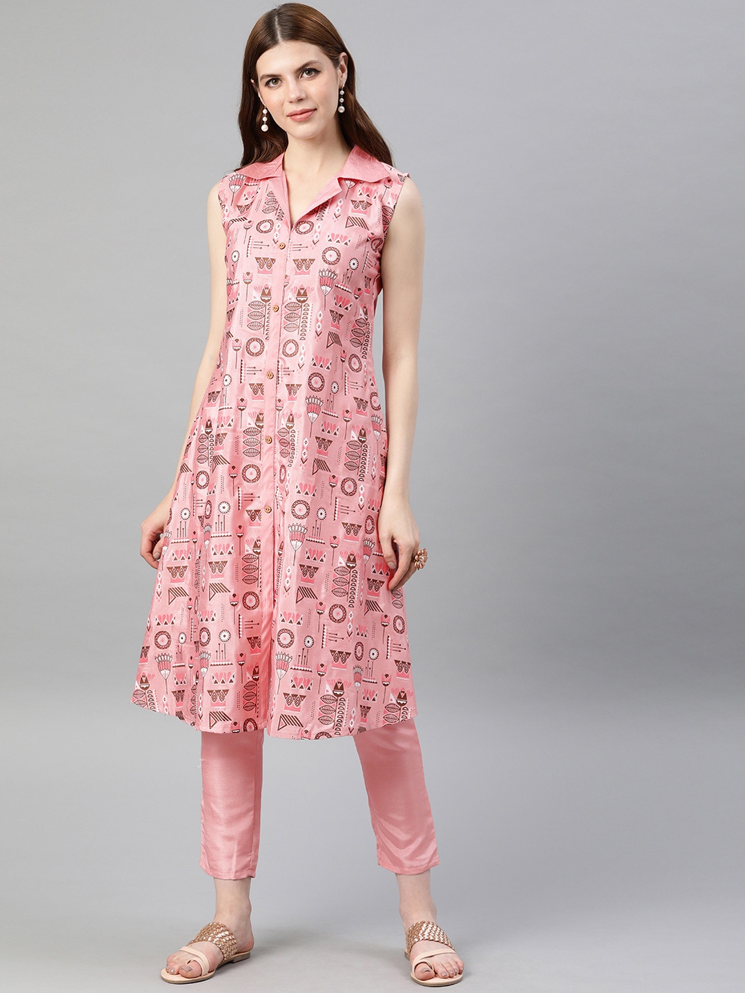 

ZIYAA Women Pink Printed A-Line Kurta