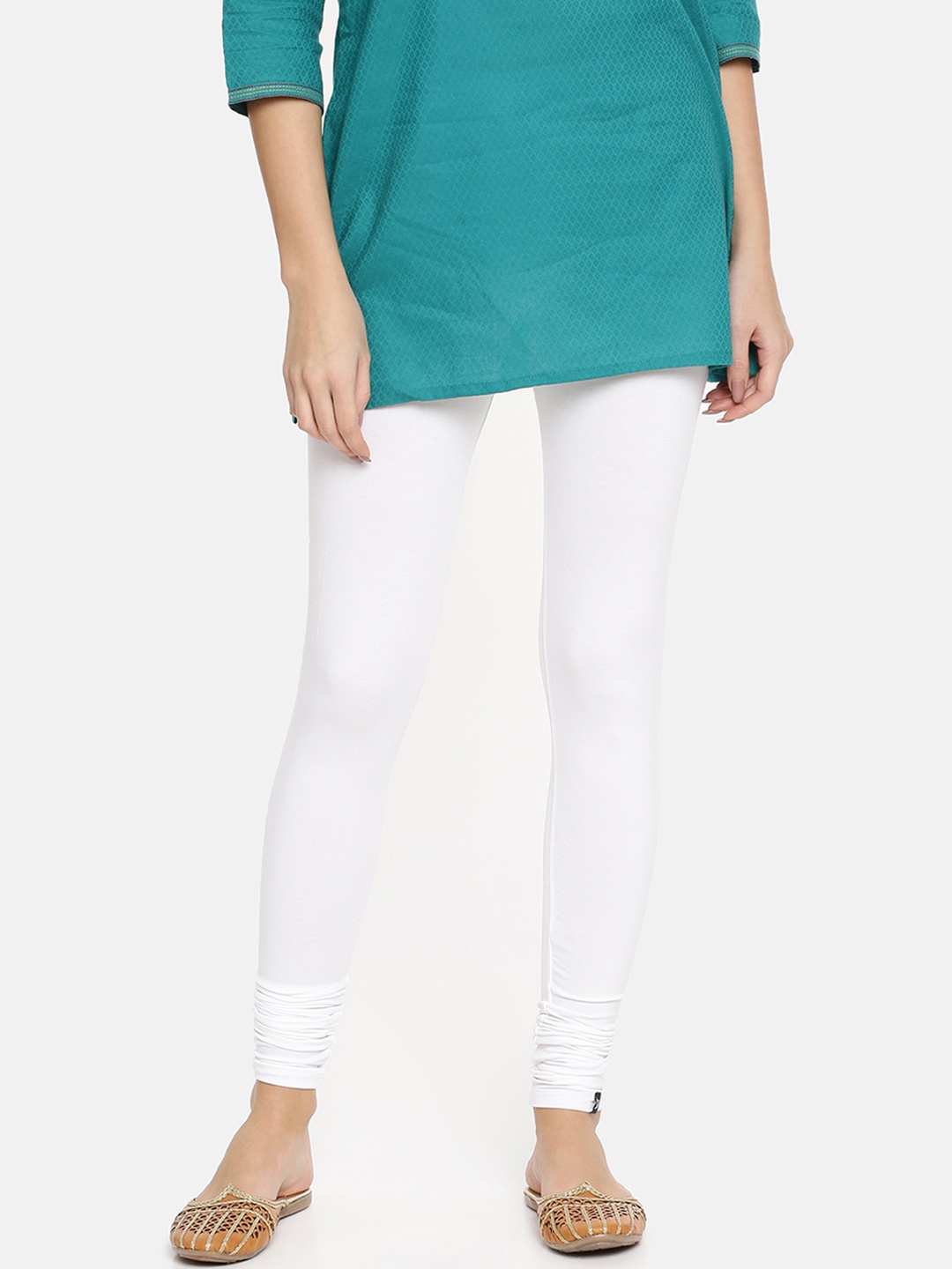TWIN BIRDS Women White Solid Churidar-Length Leggings