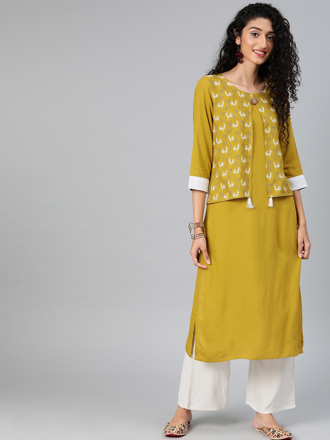 

ZIYAA Women Yellow Printed Straight Kurta