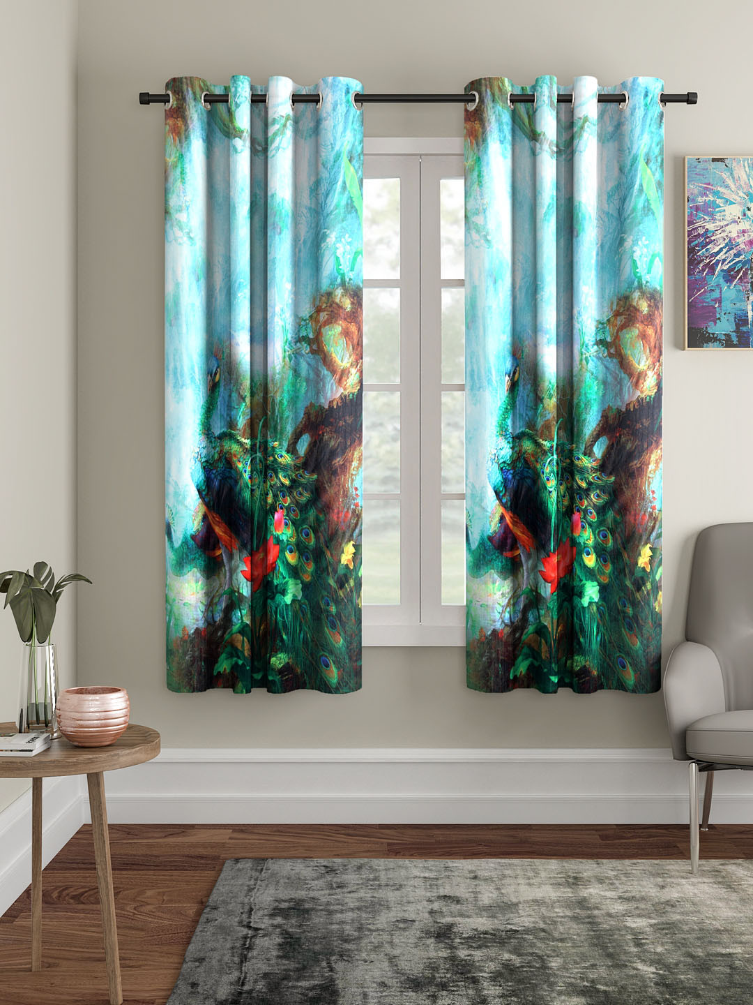 

Home Sizzler Green & Blue Set of 2 Window Curtains
