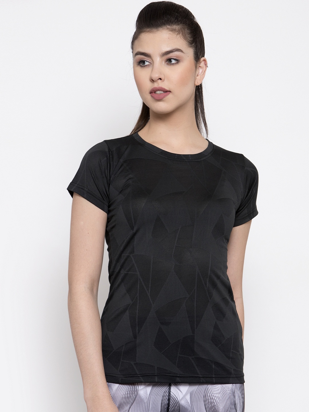 

Boston Club Women Black Printed Slim Fit Round Neck T-shirt