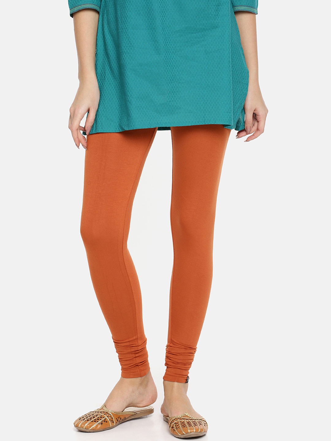 

TWIN BIRDS Women Rust Orange Solid Churidar-Length Leggings