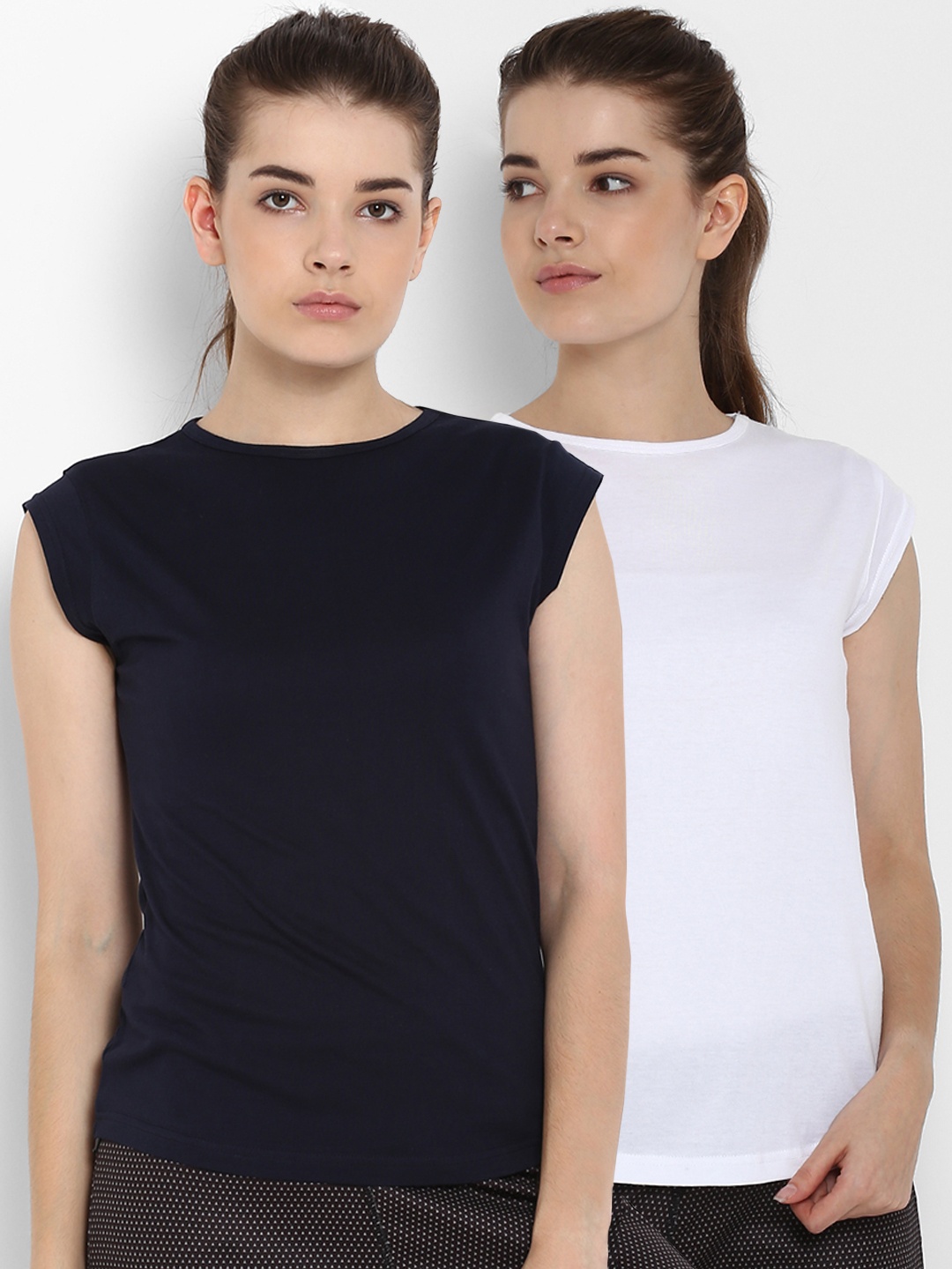 

appulse Women Pack Of 2 Solid Round Neck T-shirts, White