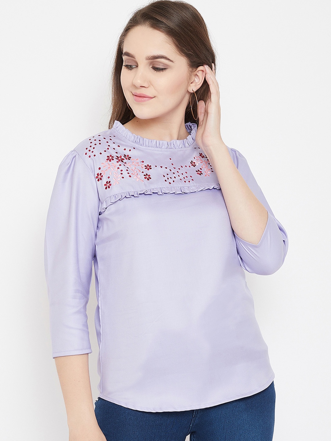 

Ruhaans Women Lavender Self-Design Pure Cotton Top