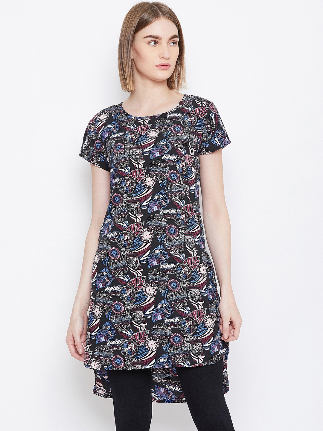 

Ruhaans Women Black & Blue Printed Tunic