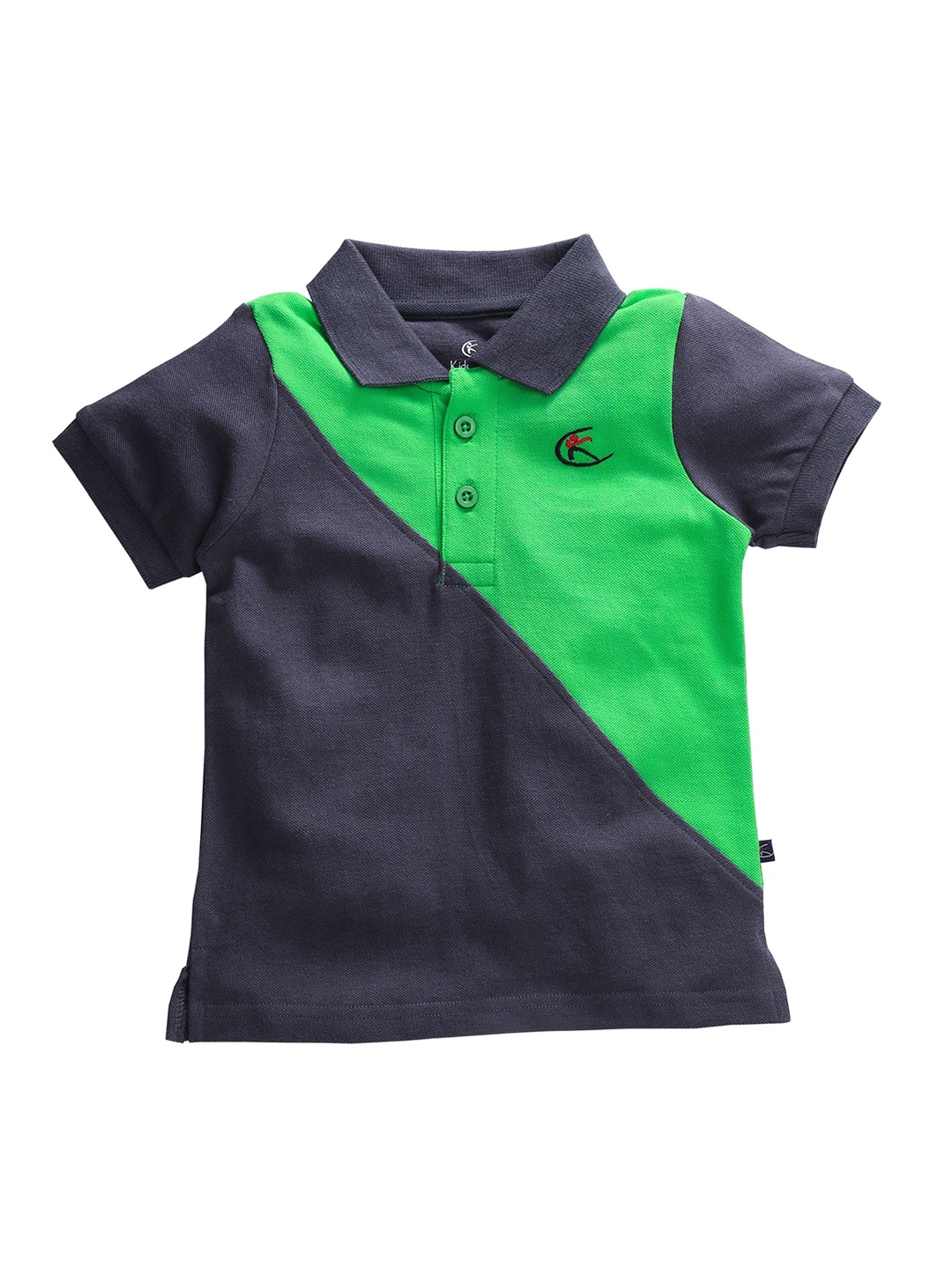 

KiddoPanti Boys Grey Colourblocked Polo Collar T-shirt