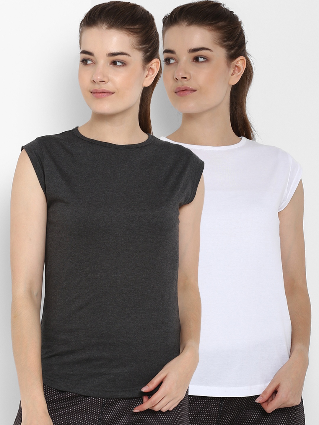 appulse Women Pack Of 2 Solid Round Neck T-shirts, White