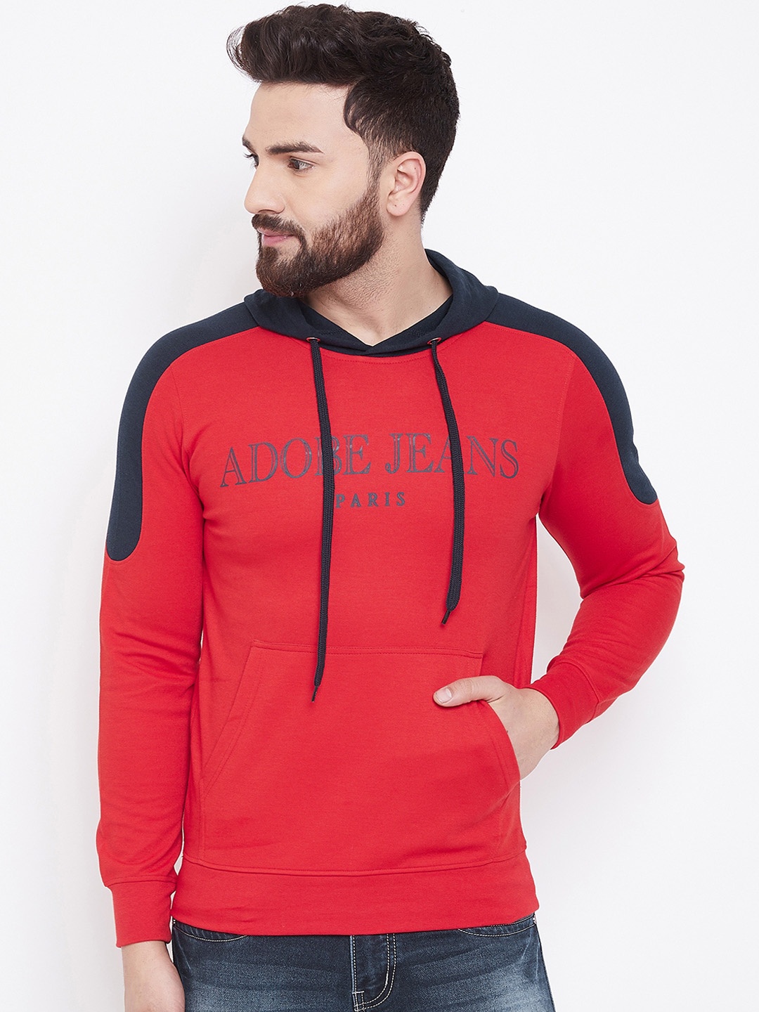 

Adobe Men Red Printed Hooded Sweatshirt