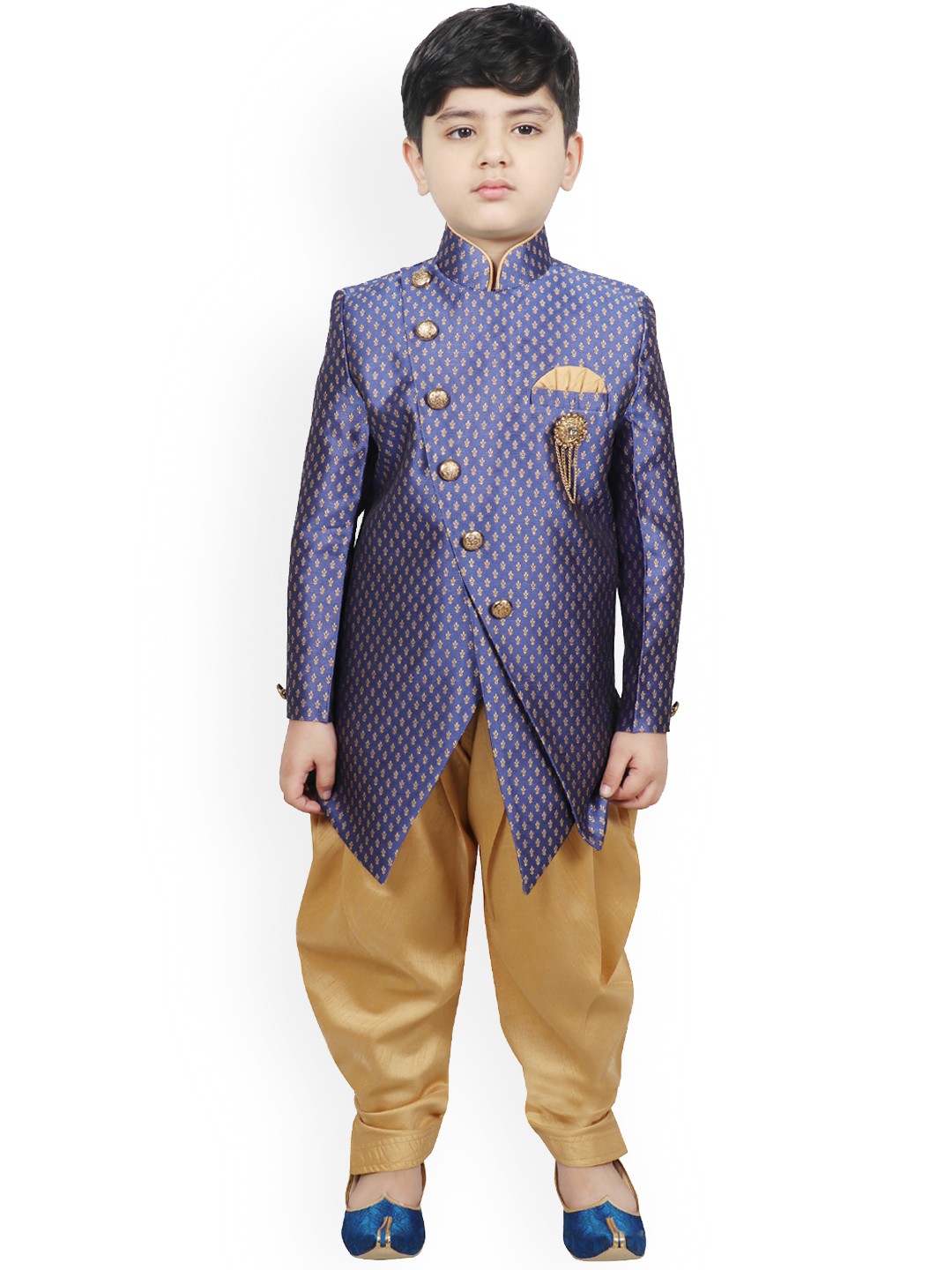 

SG YUVRAJ Boys Blue & Brown Woven Design Silk Sherwani Set