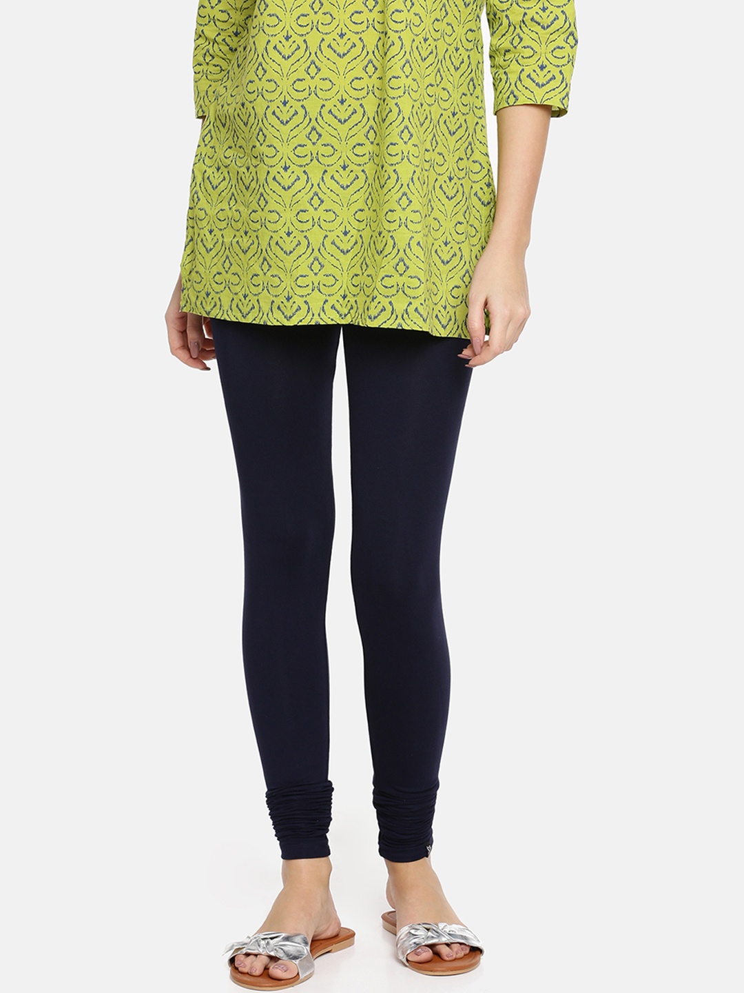 

TWIN BIRDS Women Navy Blue Solid Churidar-Length Leggings