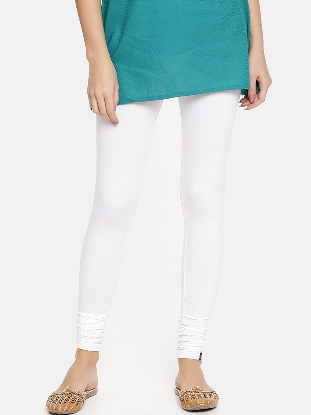 

TWIN BIRDS Women White Solid Churidar-Length Leggings
