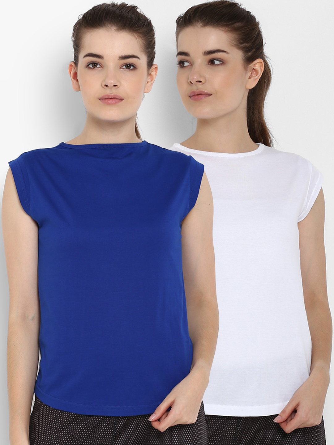 

appulse Women Pack Of 2 Solid Round Neck T-shirts, White