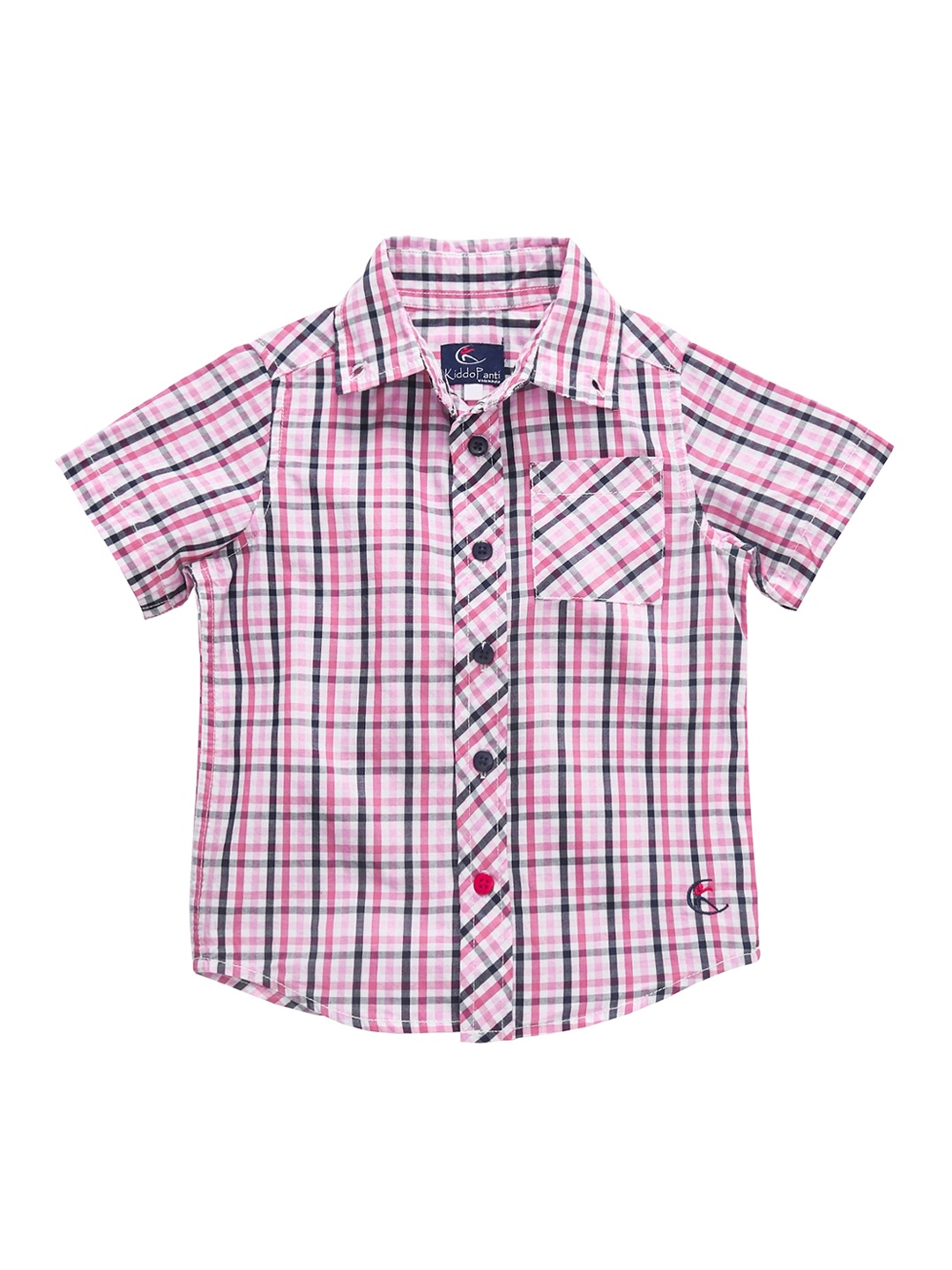 

KiddoPanti Boys Pink & White Regular Fit Checked Casual Shirt