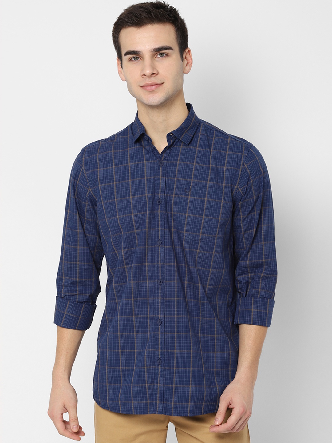 

Allen Solly Men Navy Blue Slim Fit Checked Casual Shirt