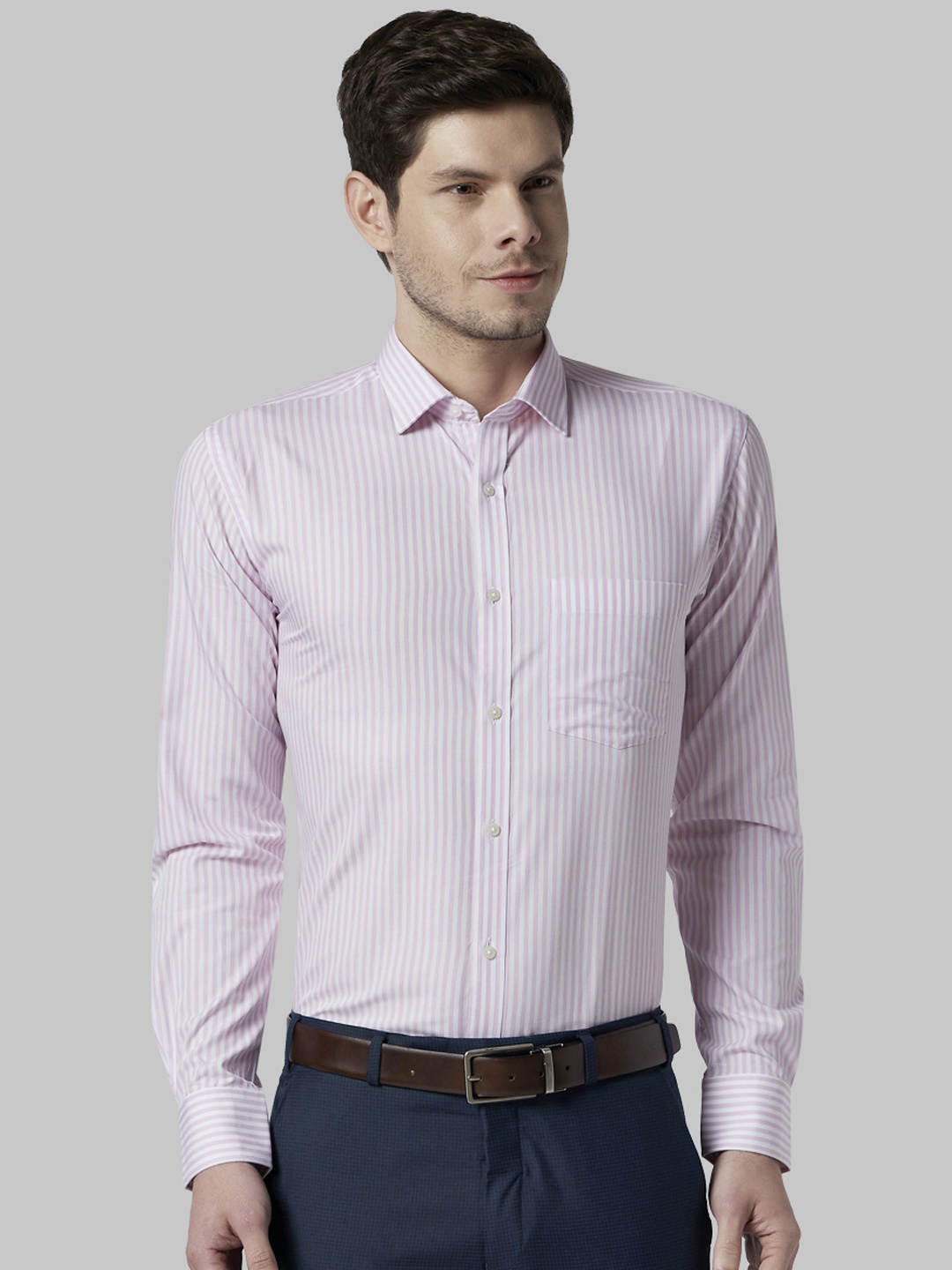 

Park Avenue Men Pink & White Slim Fit Striped Formal Shirt