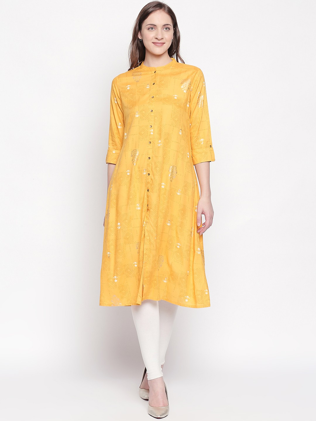 

RANGMANCH BY PANTALOONS Women Yellow Printed Straight Kurta