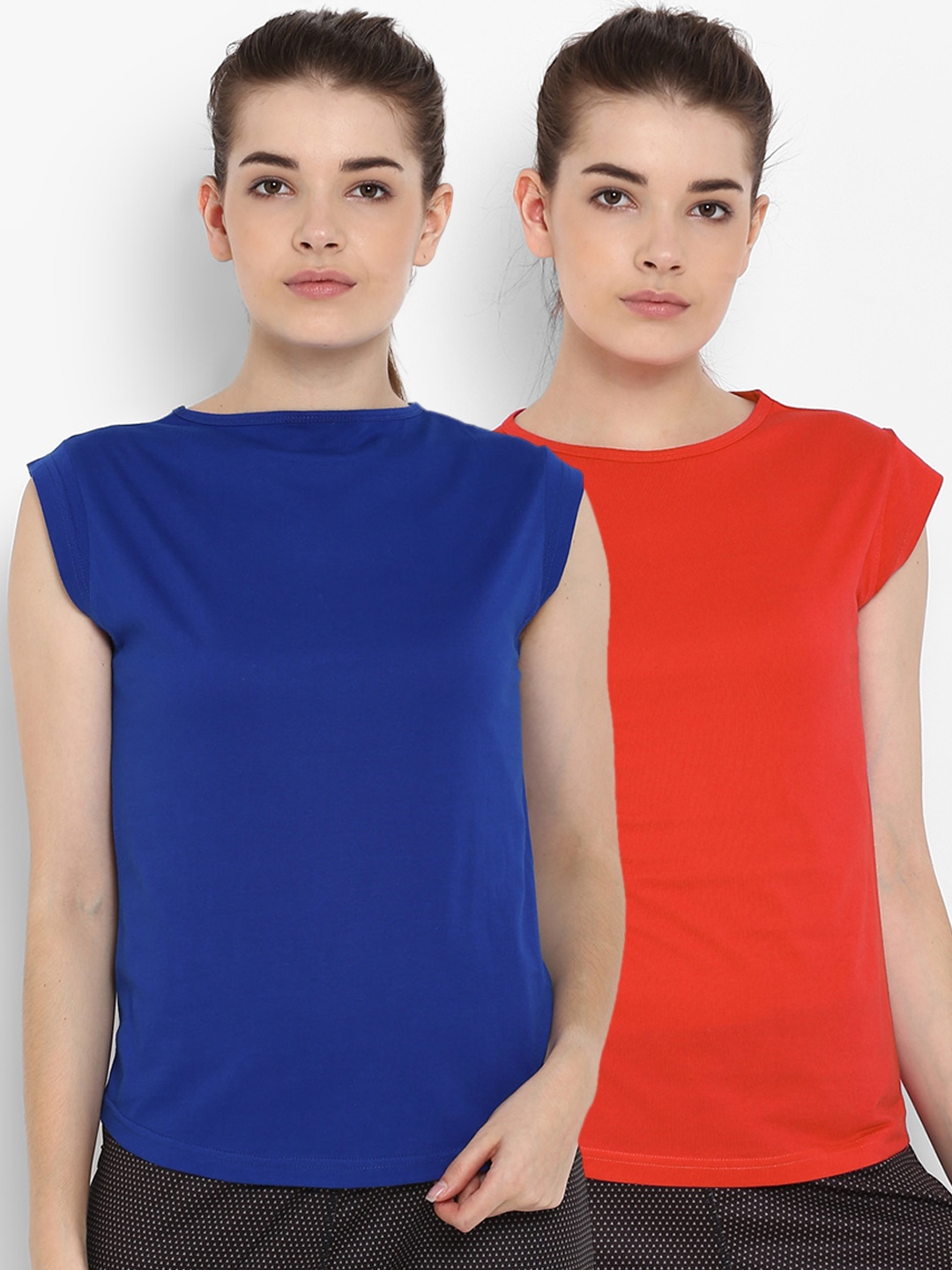 

appulse Women Pack Of 2 Solid Round Neck T-shirts, Blue