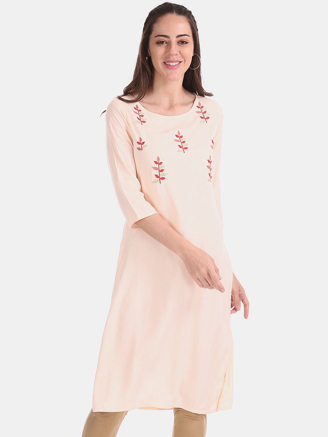 

Karigari Women Pink Embroidered Straight Kurta
