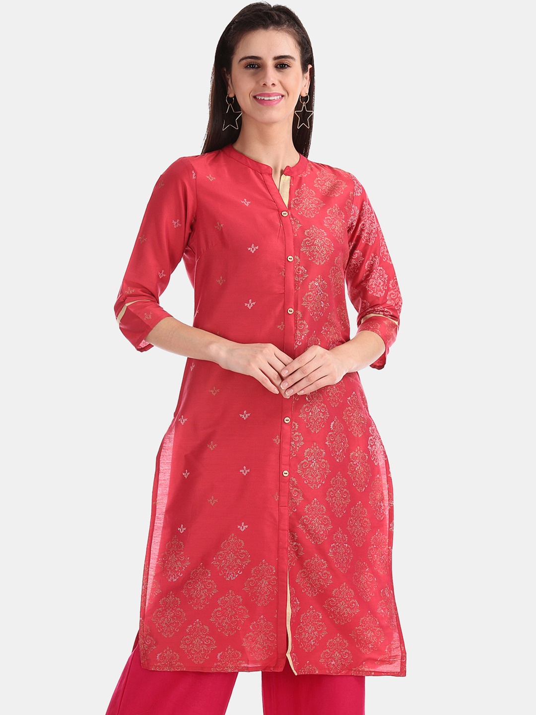 

Karigari Women Red Printed Straight Kurta