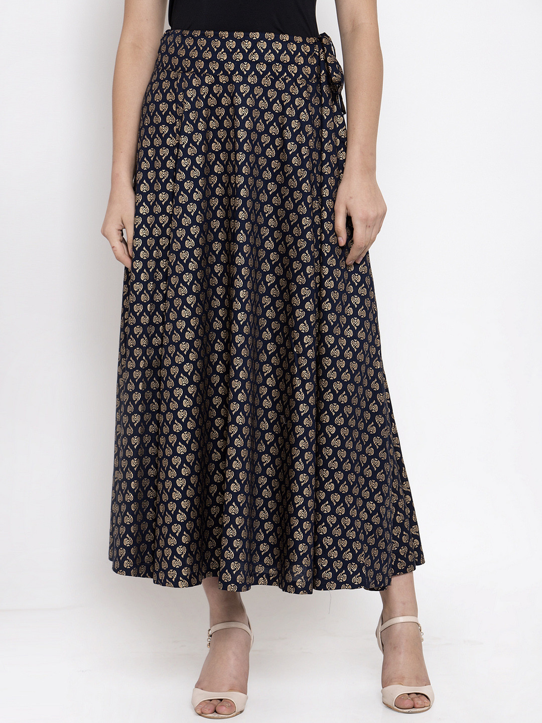 

Ayaany Women Navy blue & Gold-Toned Printed Flared Maxi Skirt