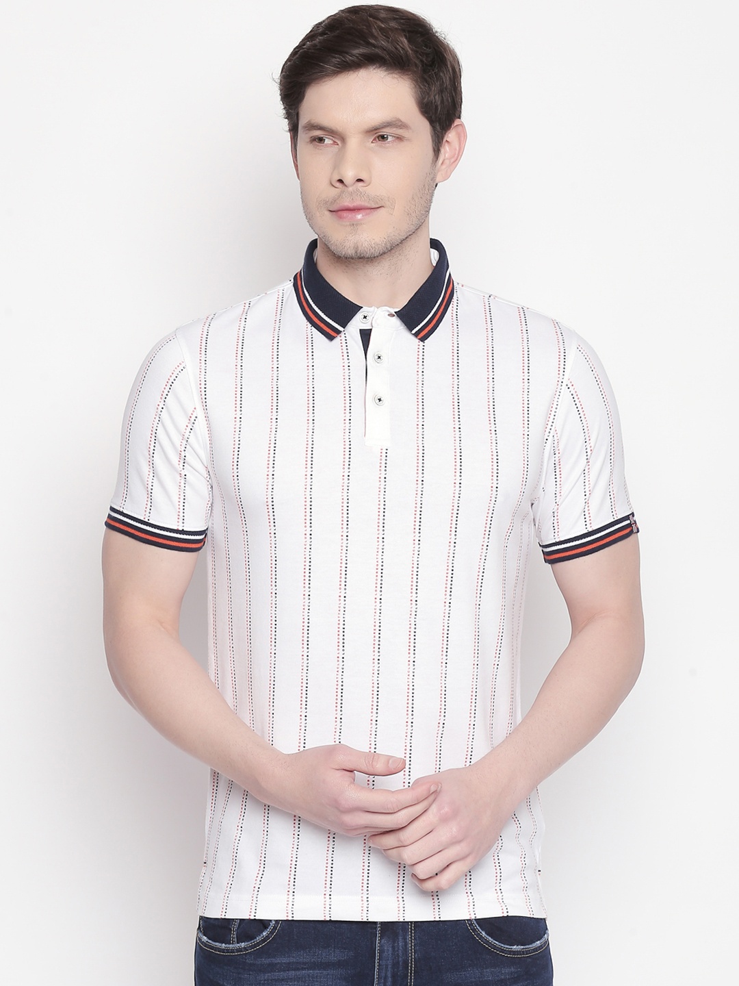 

BYFORD by Pantaloons Men White Printed Polo Collar T-shirt