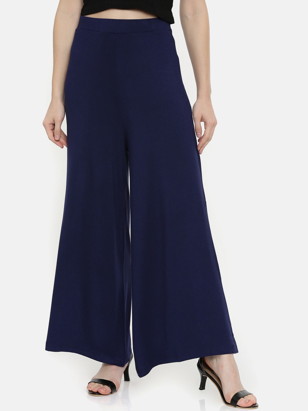 

Bitz Women Navy Blue Solid Flared Palazzos
