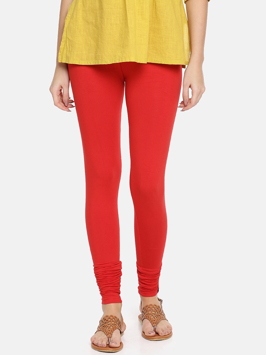 

TWIN BIRDS Women Red Solid Churidar-Length Leggings
