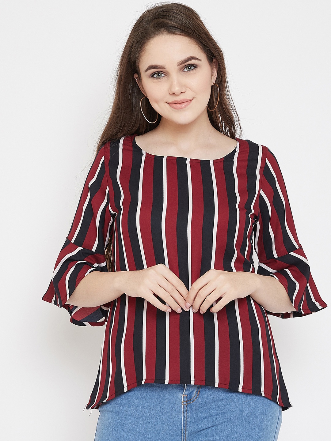

Ruhaans Women Maroon & Black Striped Top