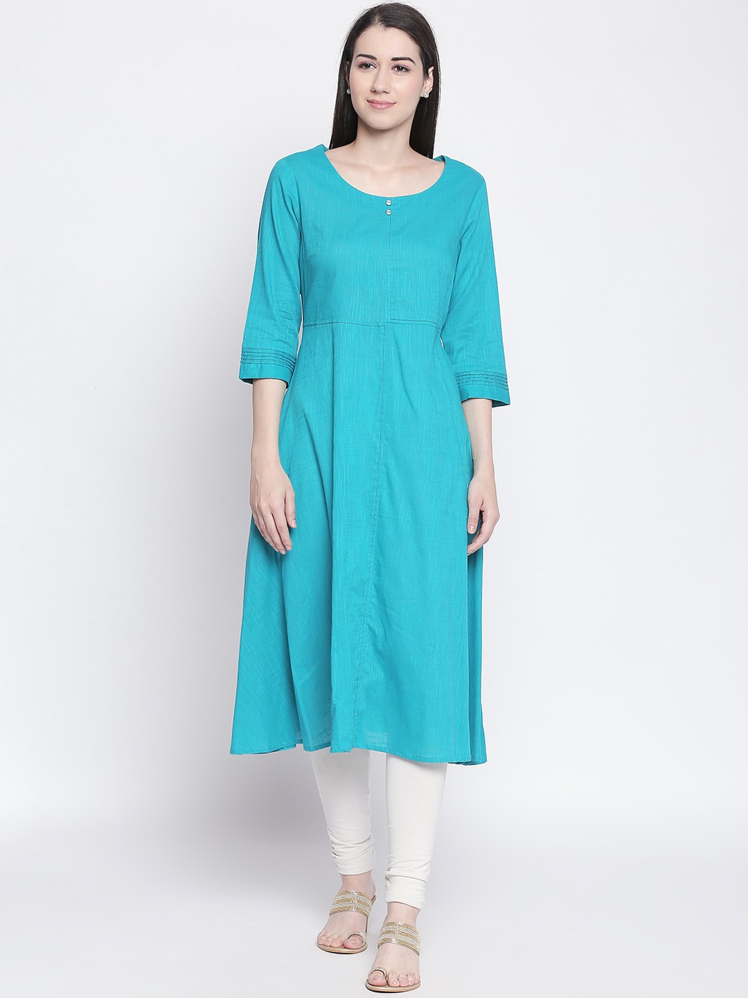 

RANGMANCH BY PANTALOONS Women Teal Blue Solid Straight Kurta