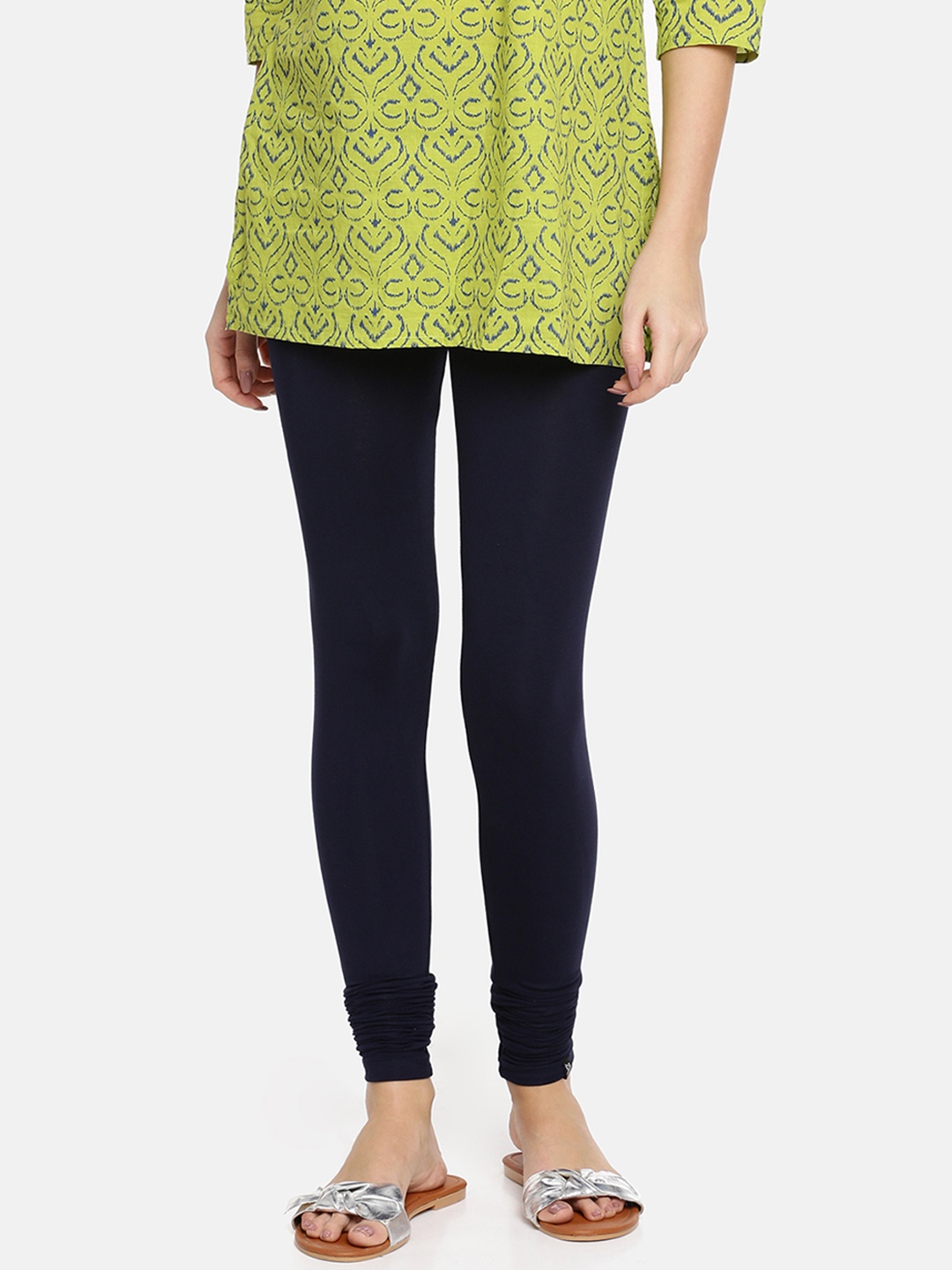 

TWIN BIRDS Women Navy Blue Solid Churidar-Length Leggings