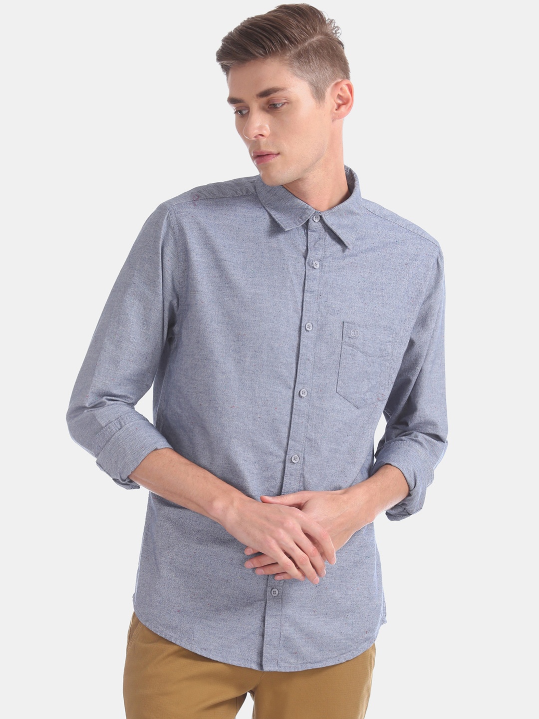 

Ruggers Men Blue Slim Fit Self Design Casual Shirt